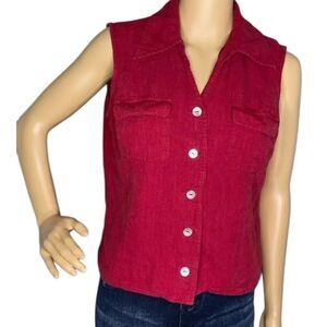 Worthington Petite Red Sleeveless Button down Blouse Size 12P
